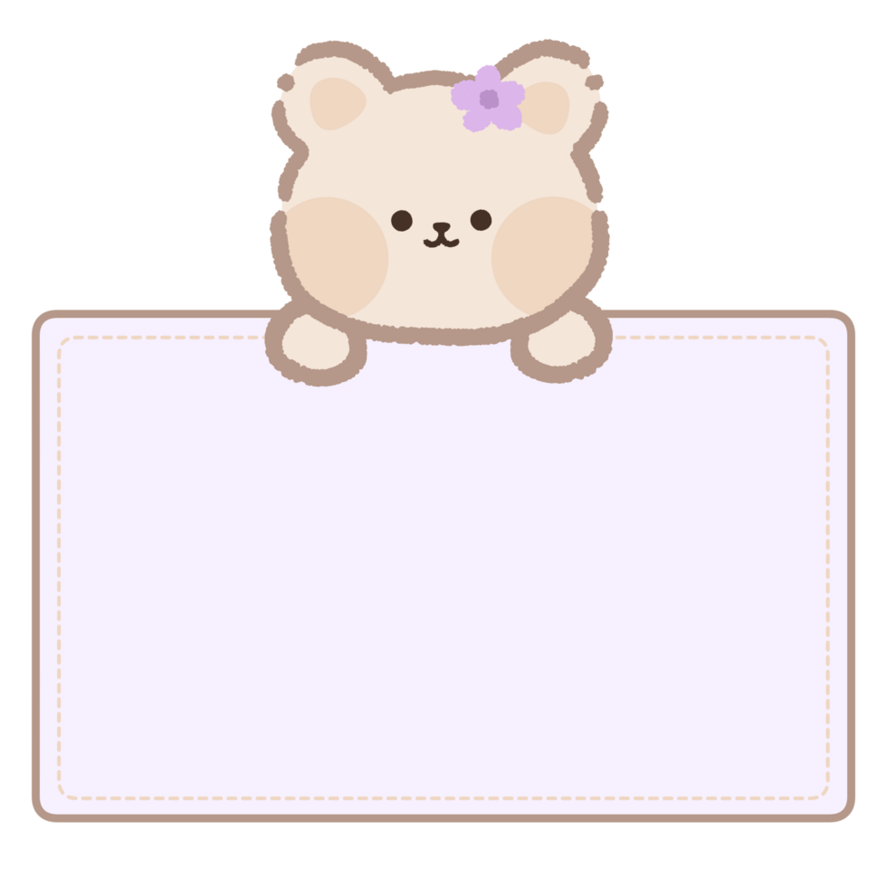 Cute label name tag with bear illustration png