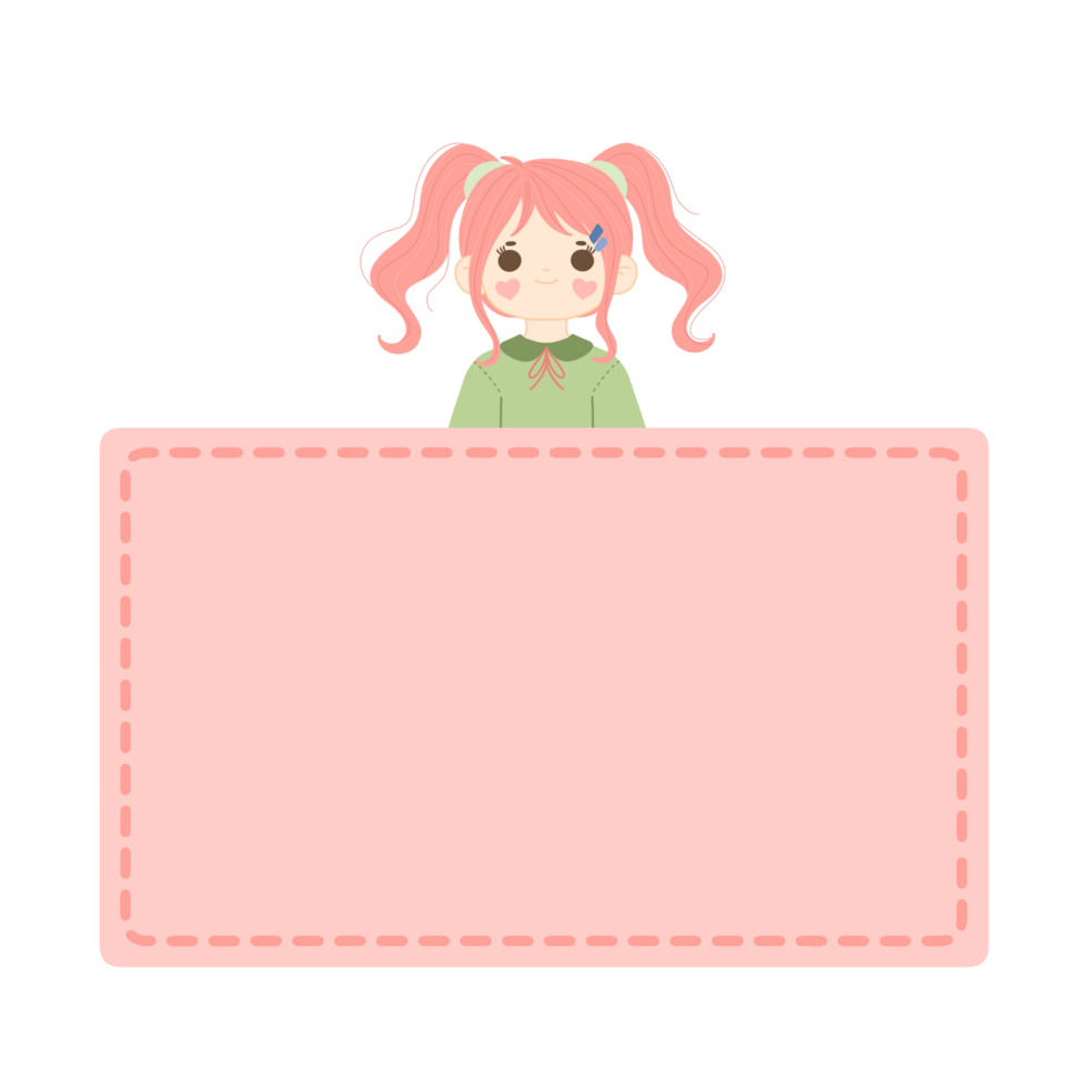 Cute label name tag with girl illustration png