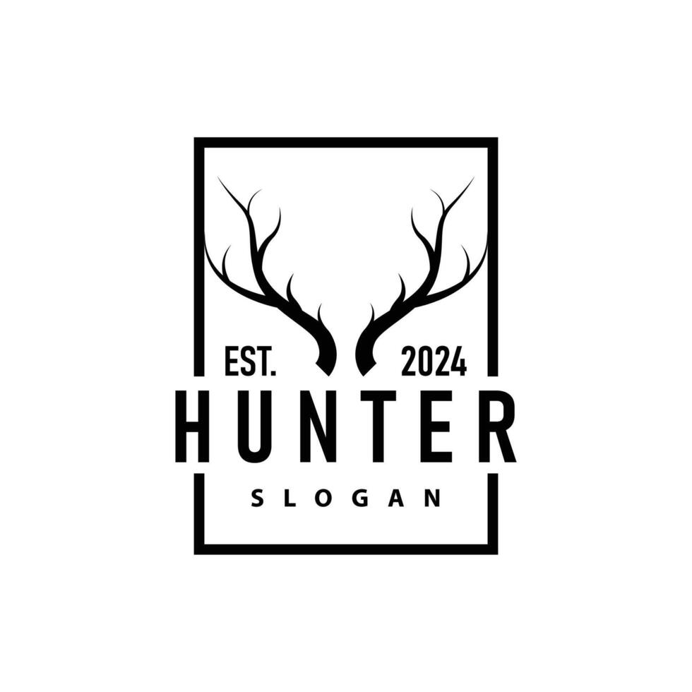 Deer logo, vintage wild deer hunter design deer antlers Product brand illustration vector