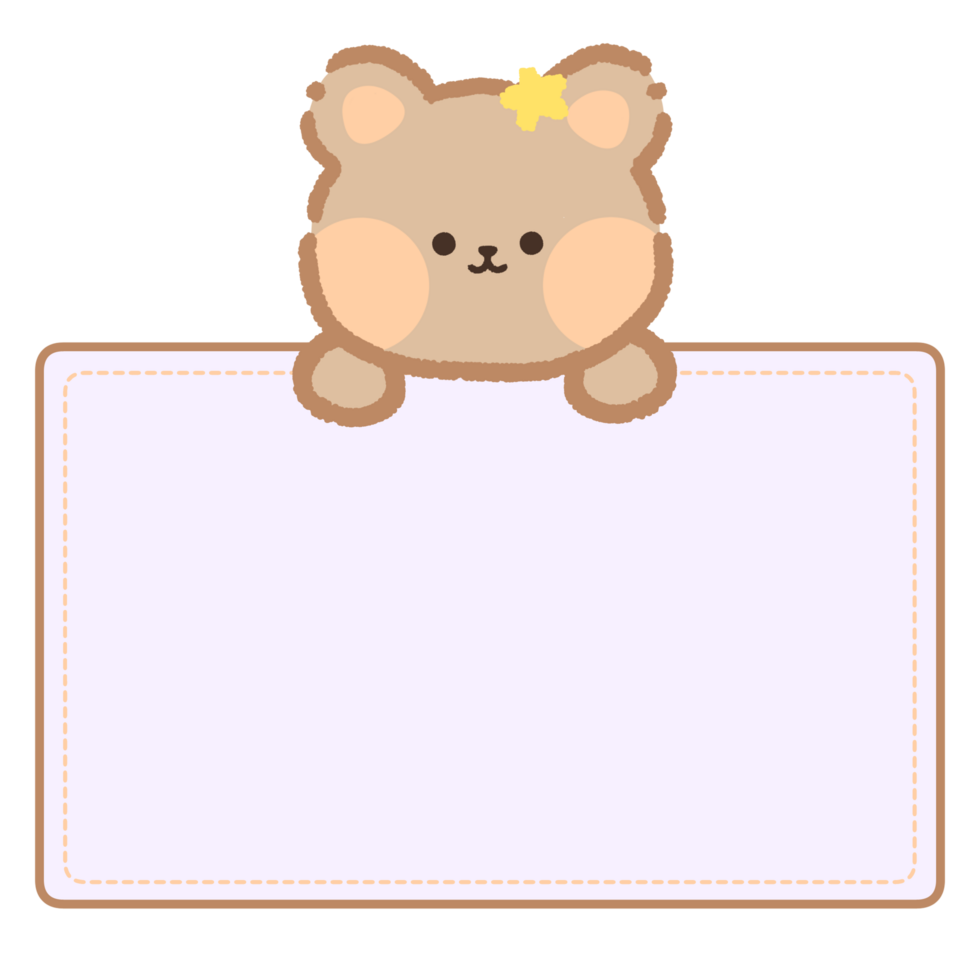 Cute label name tag with bear illustration png