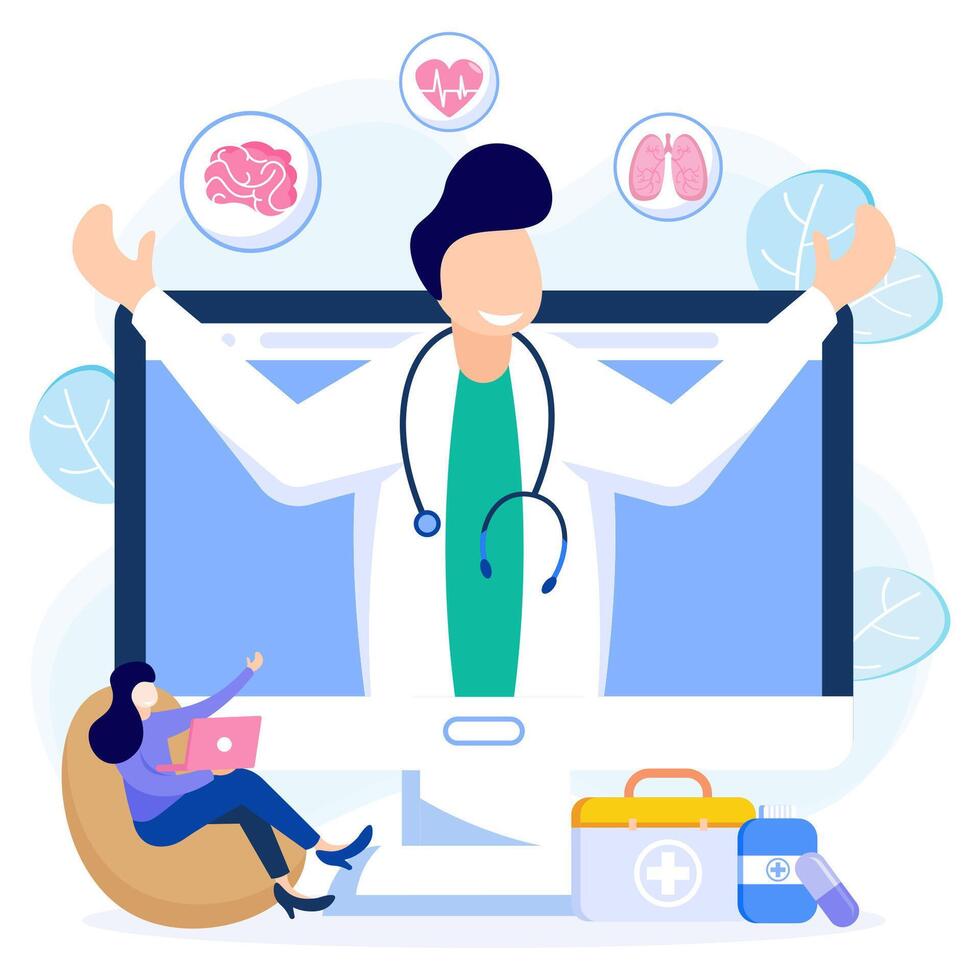 Illustration graphic cartoon character of online medical vector