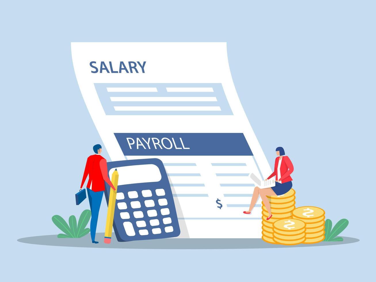 Salary payroll system, Payroll online payment concept, invoice sheet, office accounting administrative ,employee wages concept, illustrator vector
