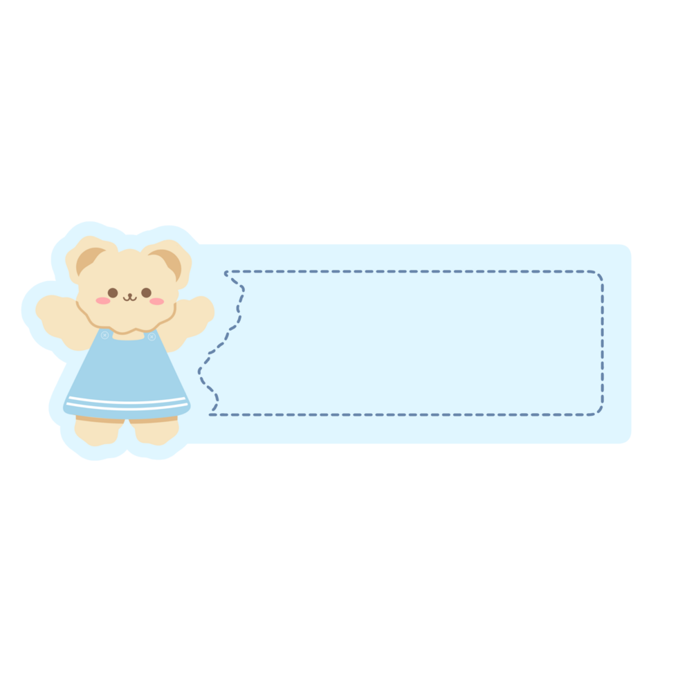 Cute label name tag with bear illustration png