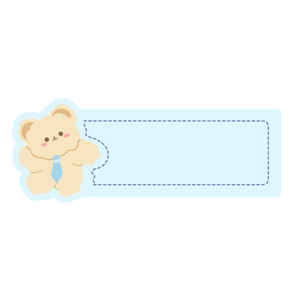Cute label name tag with bear illustration png