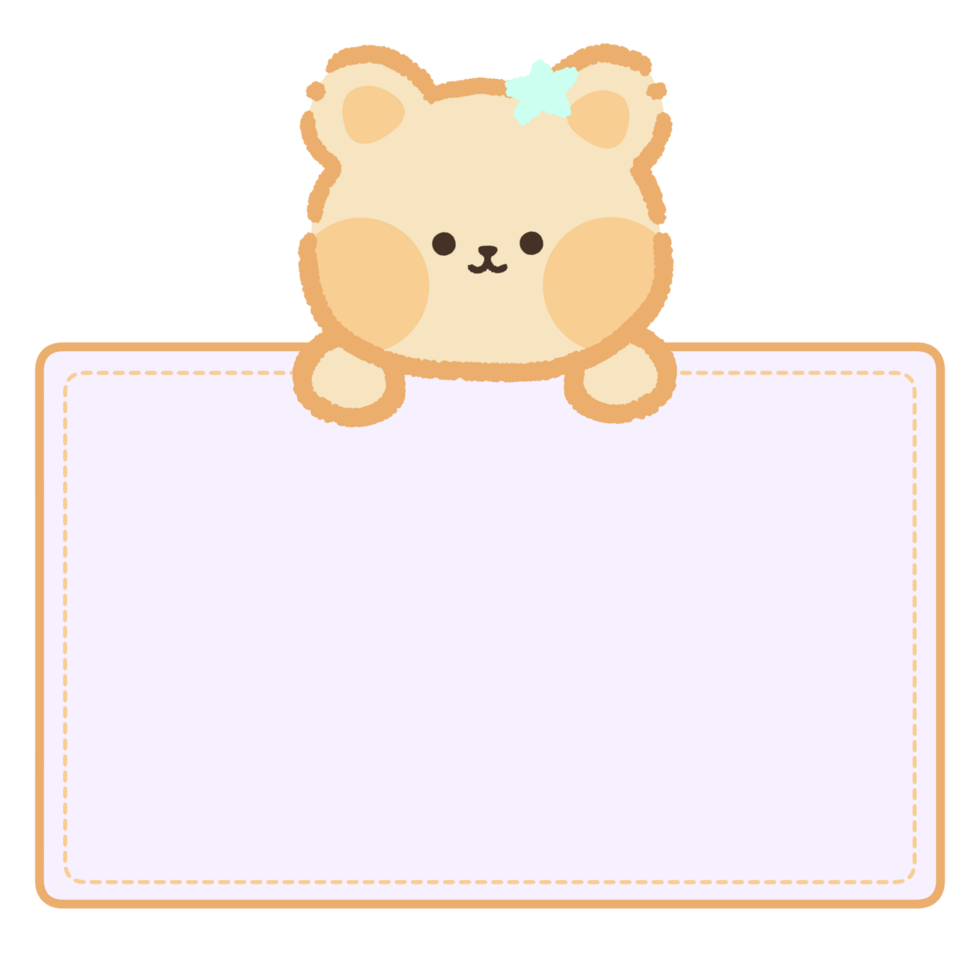 Cute label name tag with bear illustration png