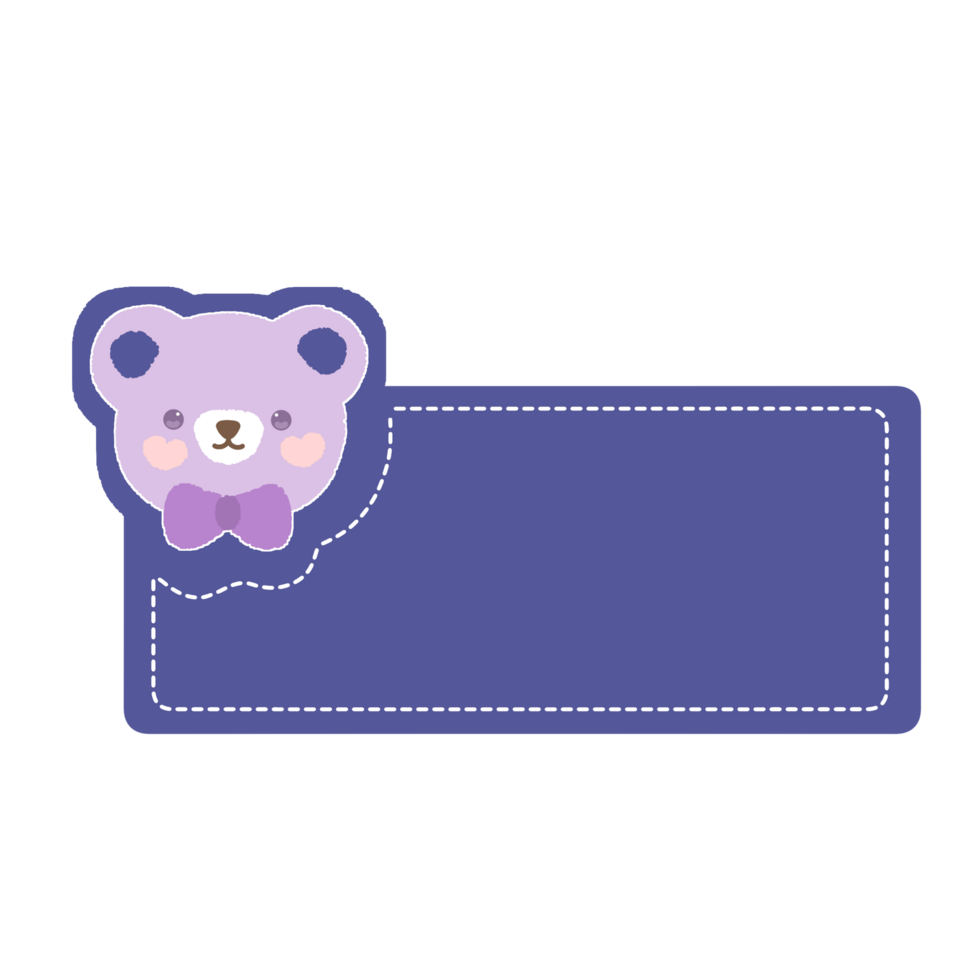 Cute label name tag with bear illustration png