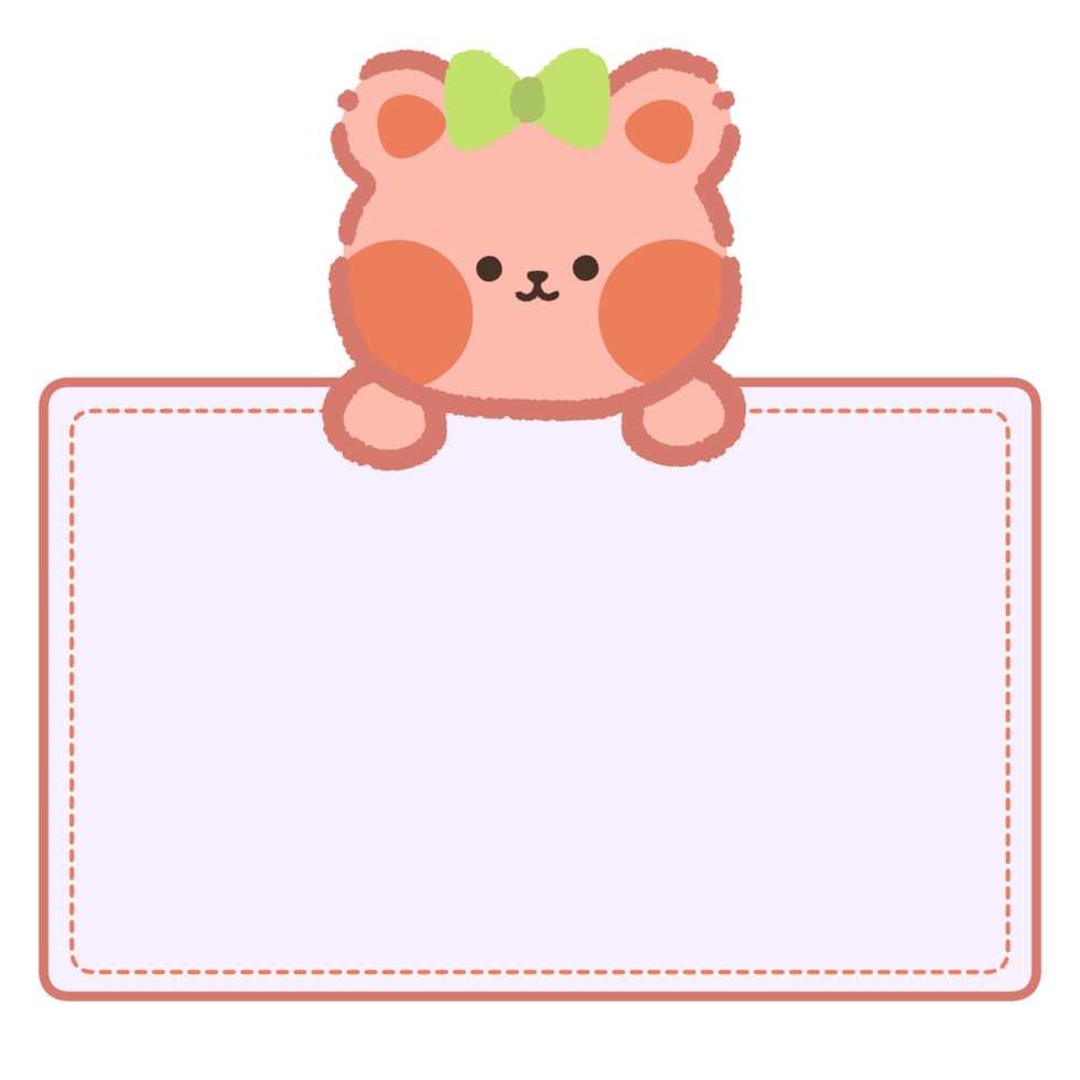 Cute label name tag with bear illustration png