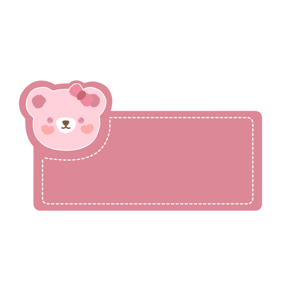 Cute label name tag with bear illustration png
