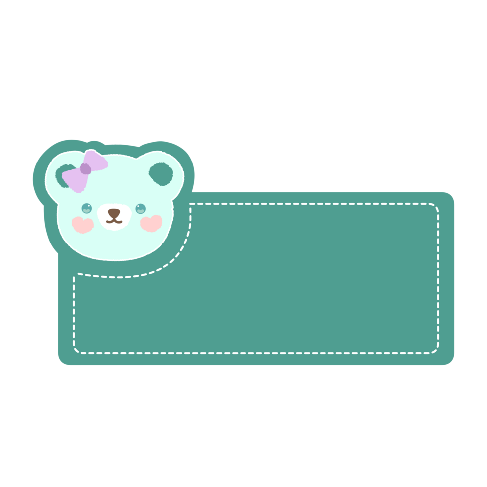 Cute label name tag with bear illustration png
