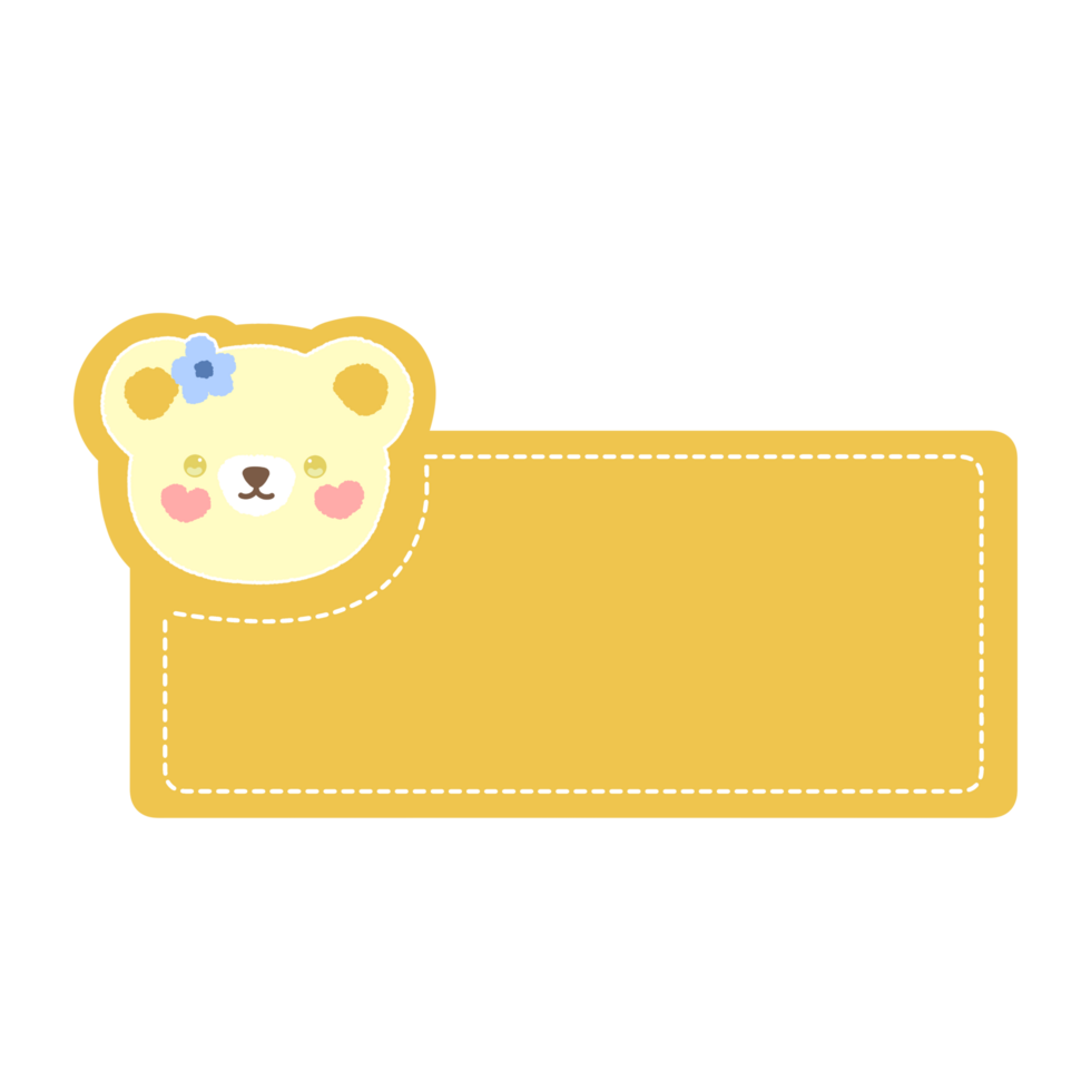 Cute label name tag with bear illustration png