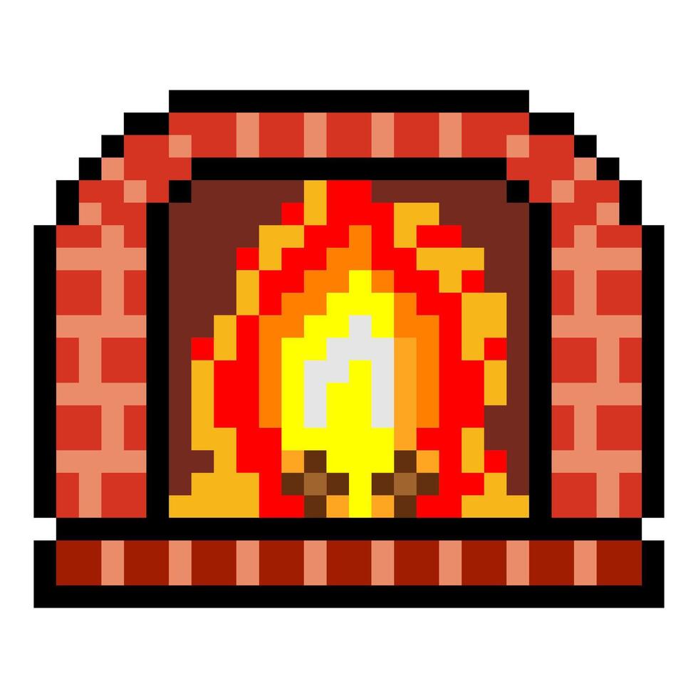 Fireplace in pixel art style vector