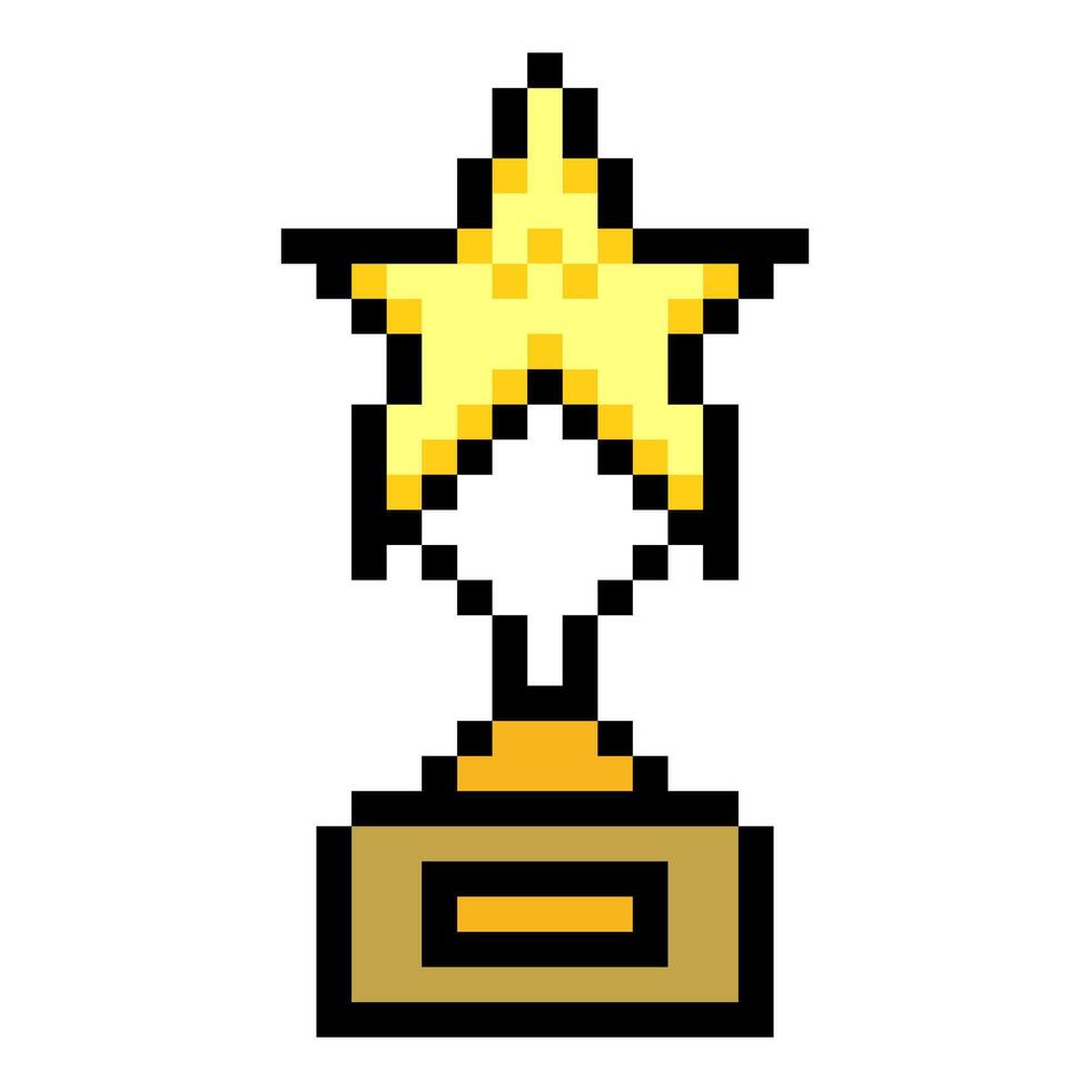 Trophy award with stars in pixel art style vector
