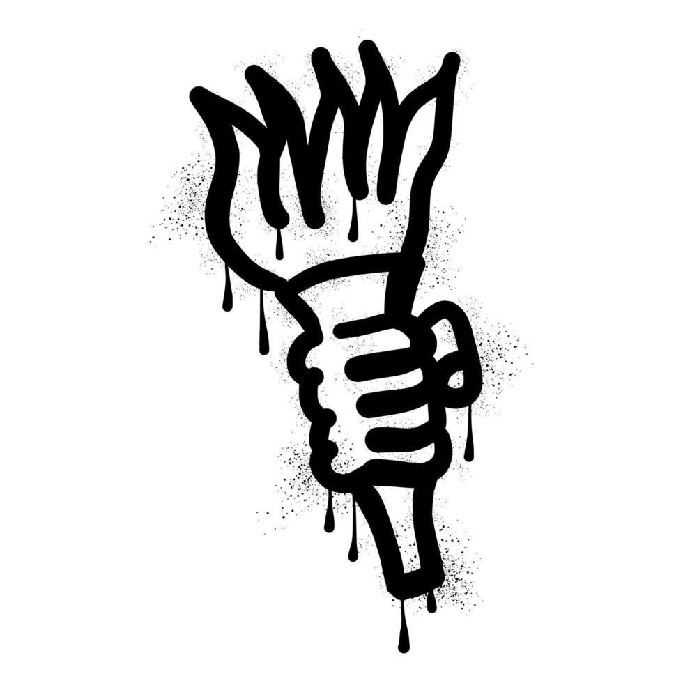 Graffiti hand holding a torch with black spray paint vector