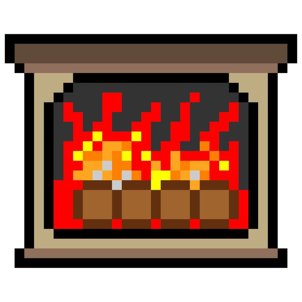 Fireplace in pixel art style vector