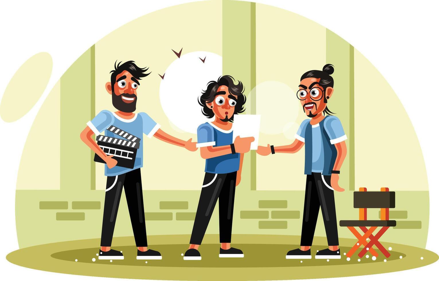 Movie Director, Assistant and Actor Illustration vector