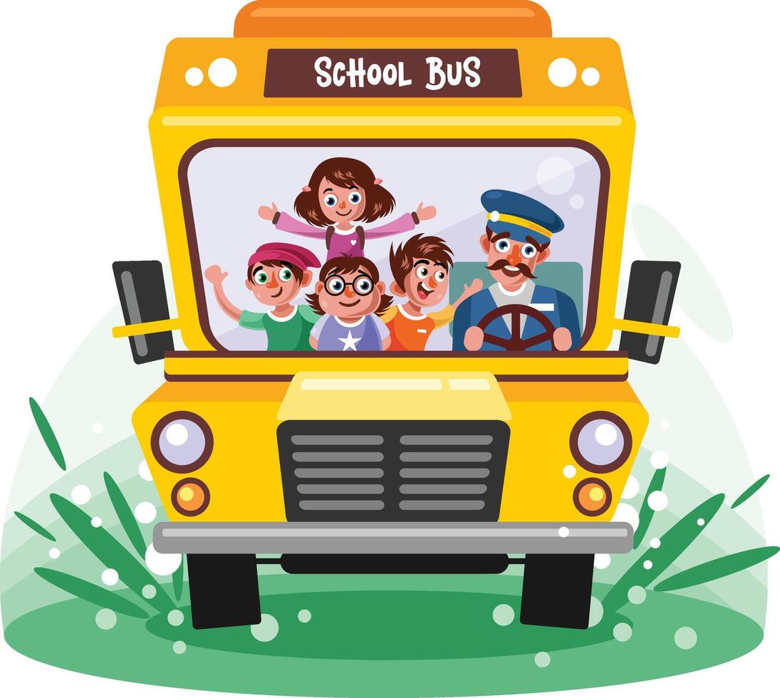 Kids Riding School Bus Illustration vector