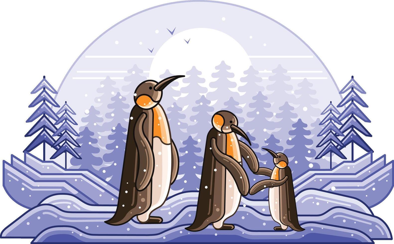 Penguins Winter Graphics Line Illustration vector