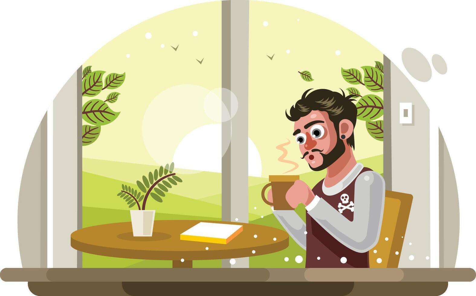 Man Drinking Coffee at Cafe Illustration vector