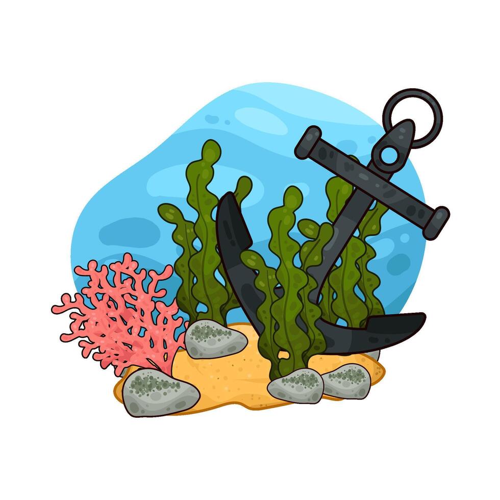 Illustration of anchor and seaweed vector