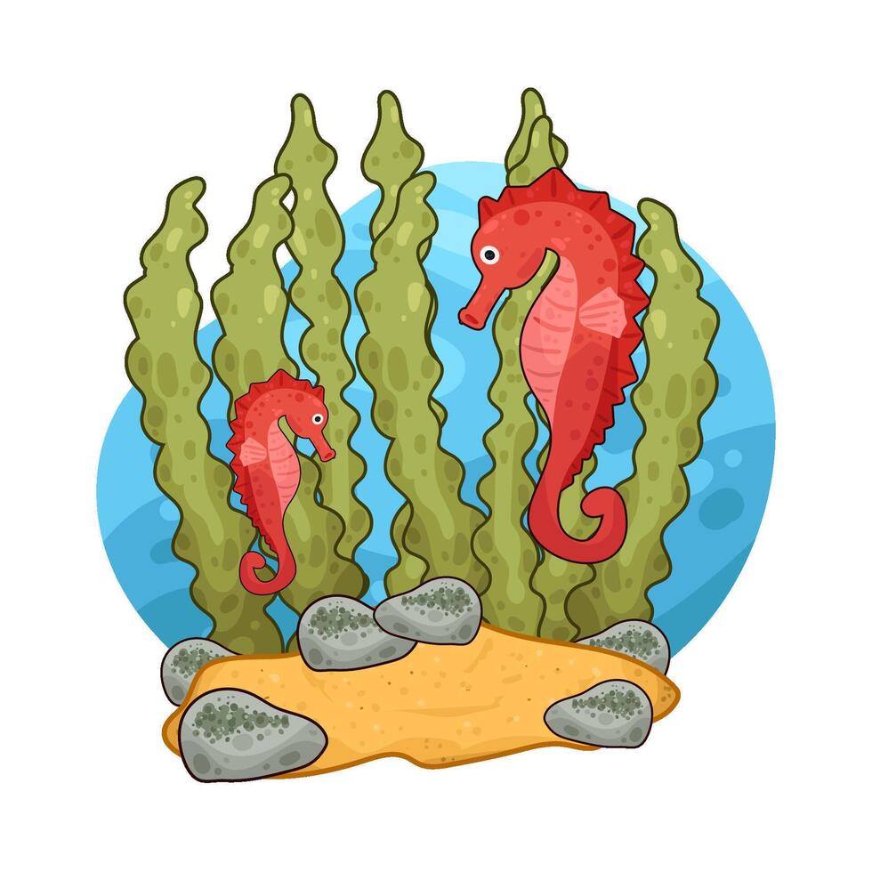Illustration of seaweed and seahorse vector