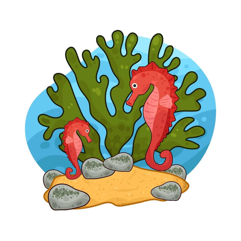 Illustration of seaweed and seahorse vector