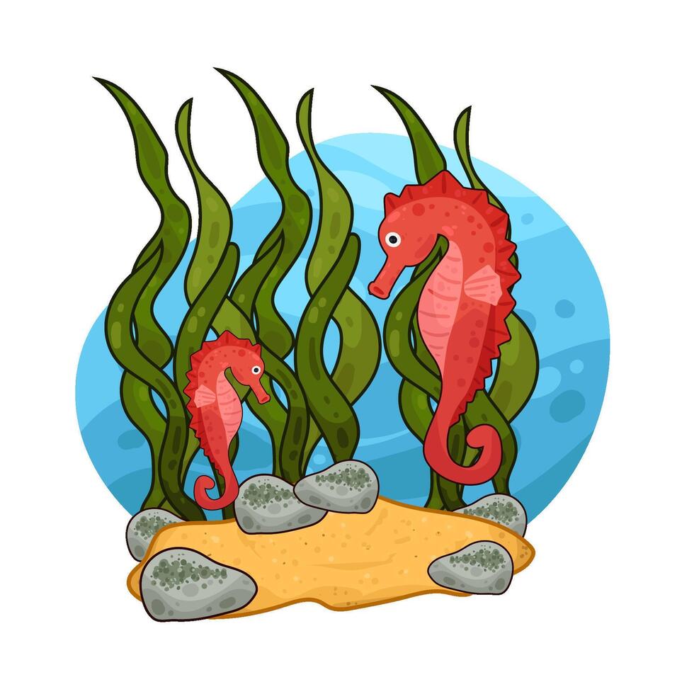 Illustration of seaweed and seahorse vector
