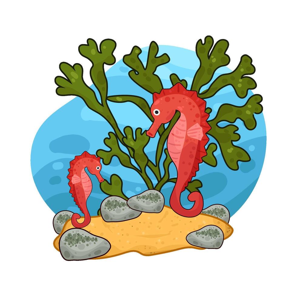 Illustration of seaweed and seahorse vector