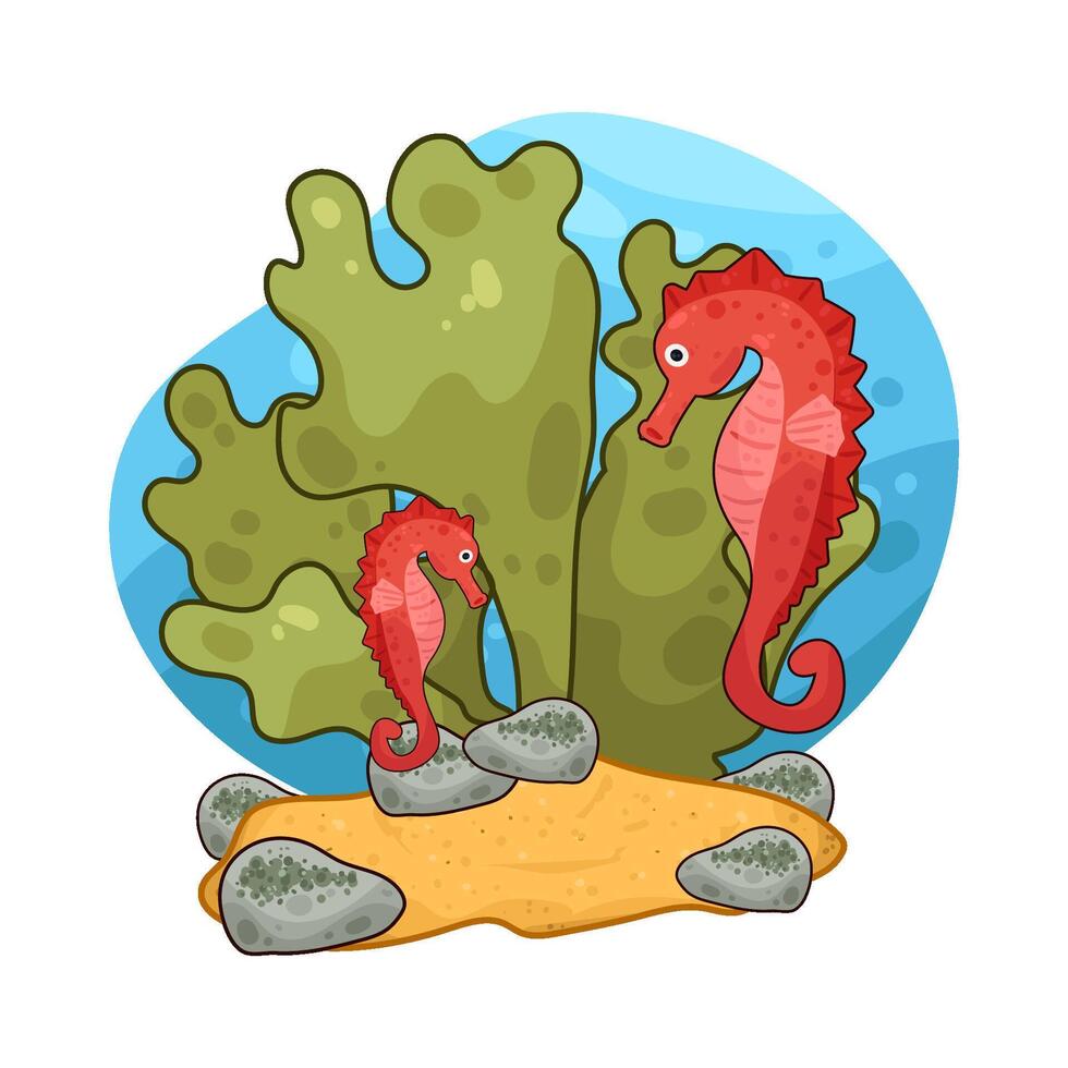 Illustration of seaweed and seahorse vector