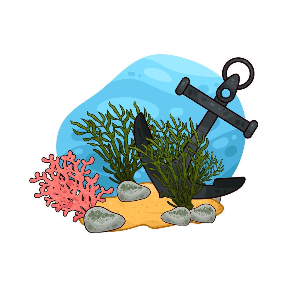 Illustration of anchor and seaweed vector