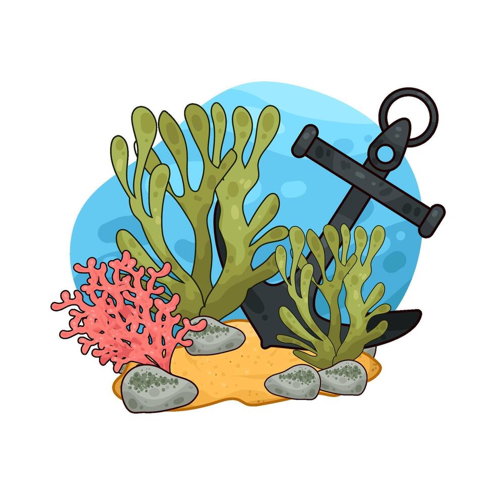 Illustration of anchor and seaweed vector