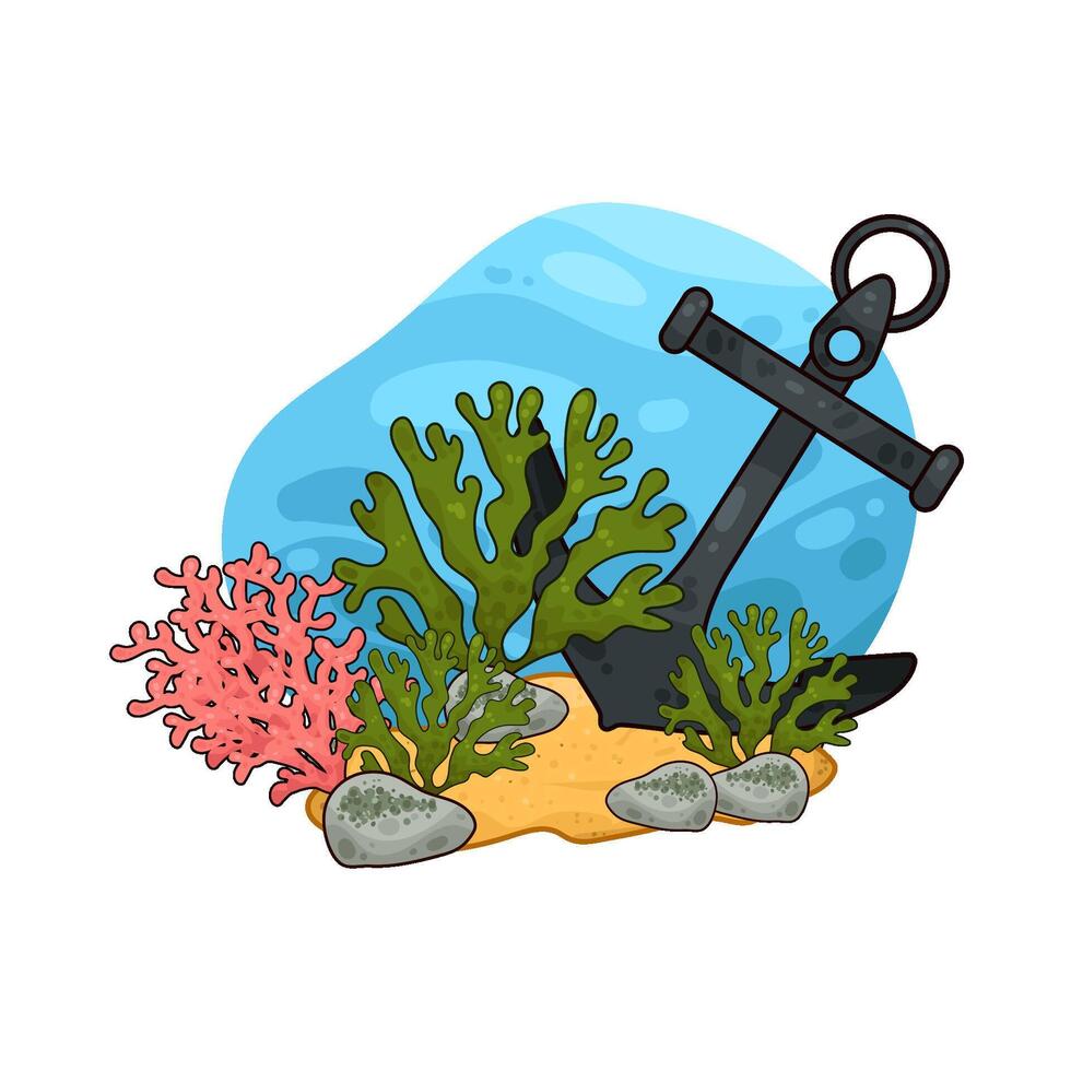 Illustration of anchor and seaweed vector