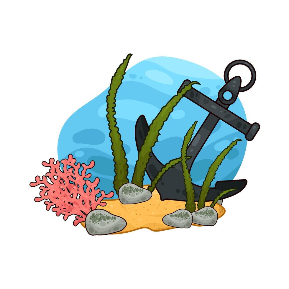 Illustration of anchor and seaweed vector