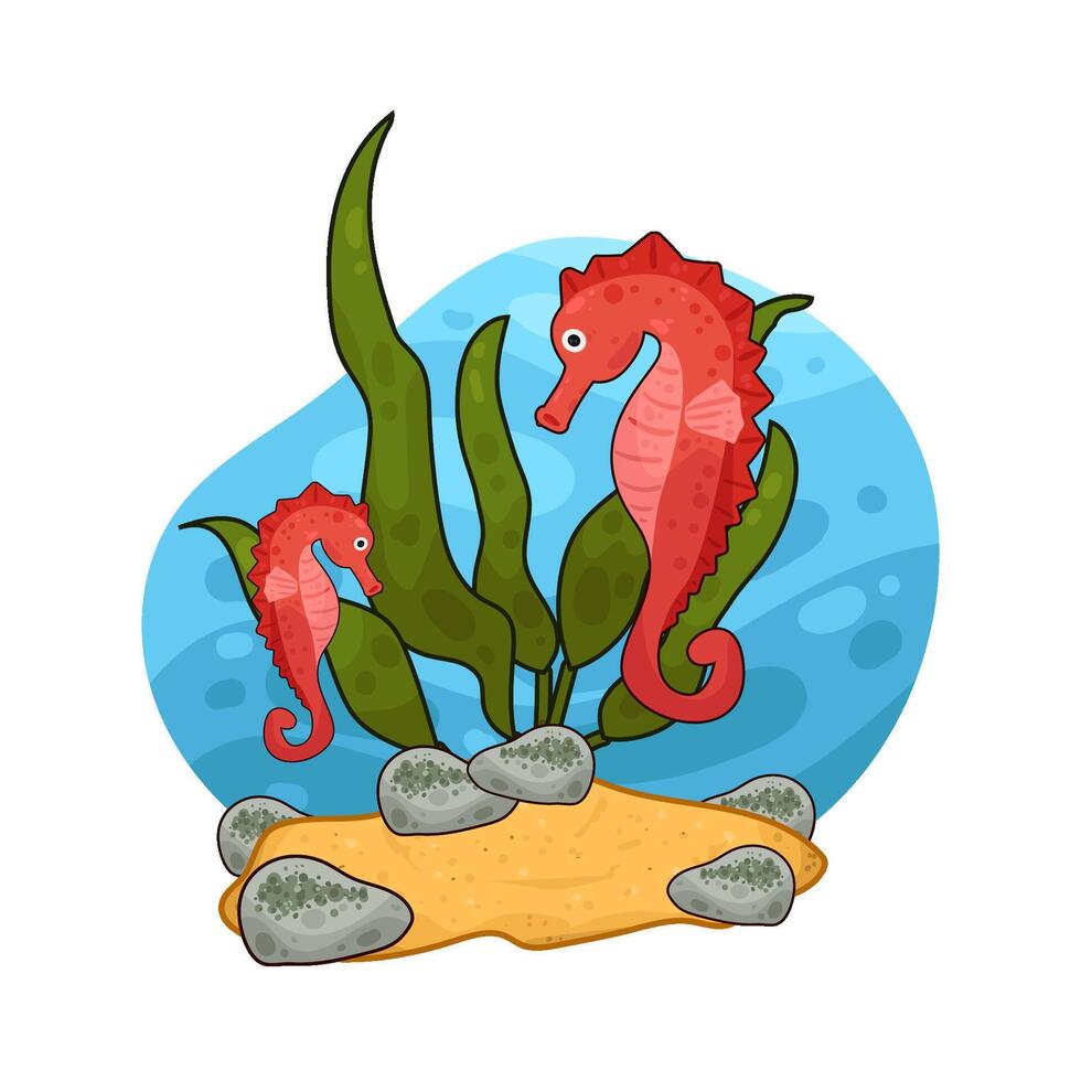 Illustration of seaweed and seahorse vector