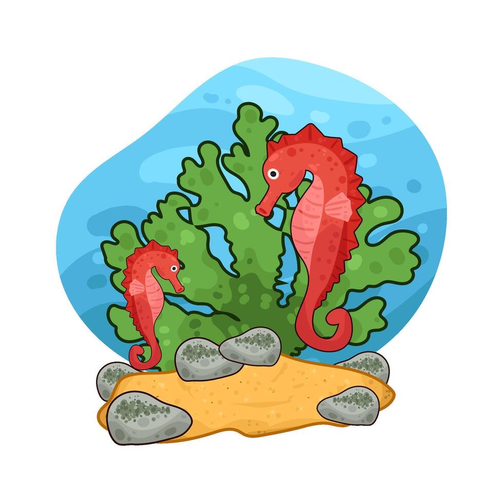 Illustration of seaweed and seahorse vector