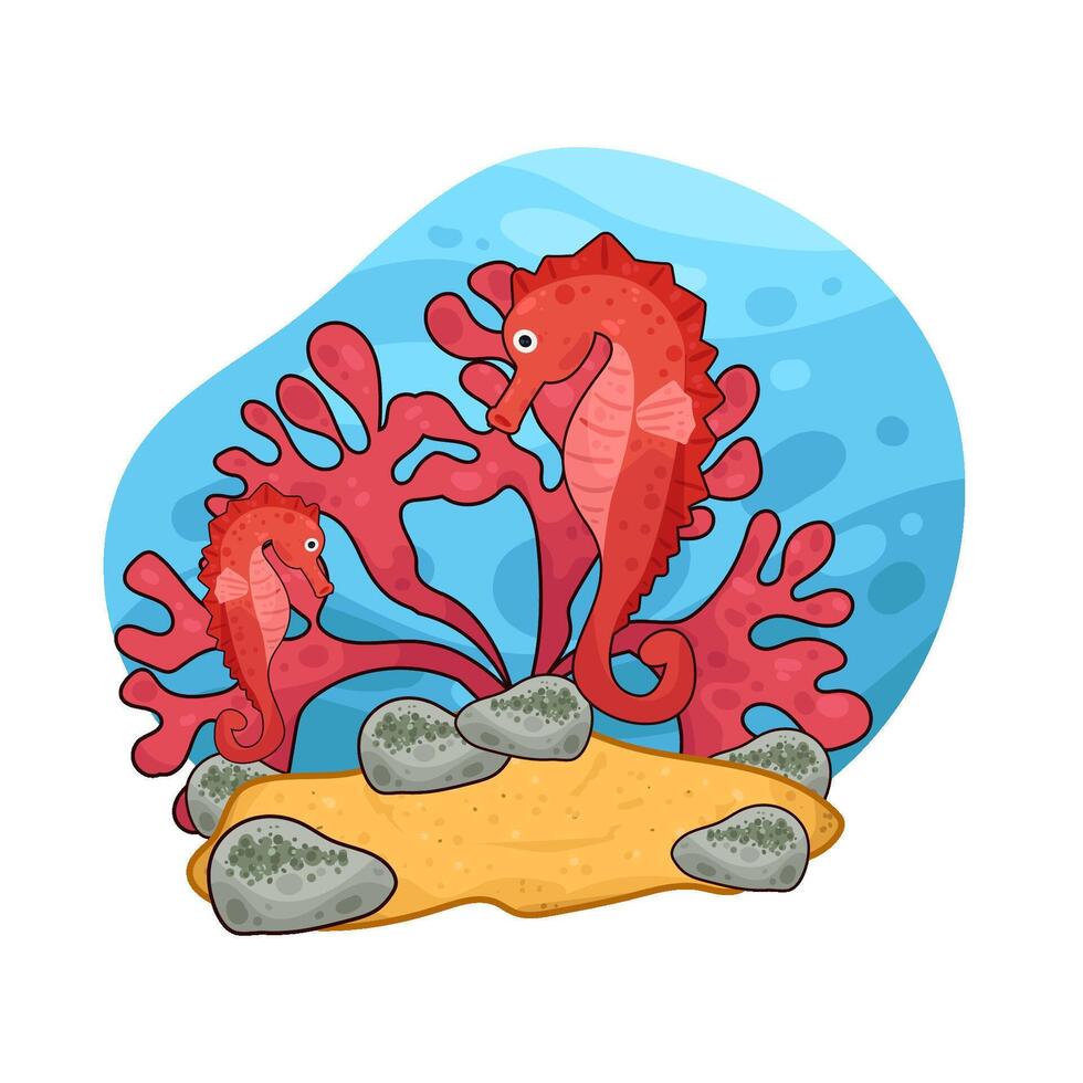 Illustration of seaweed and seahorse vector