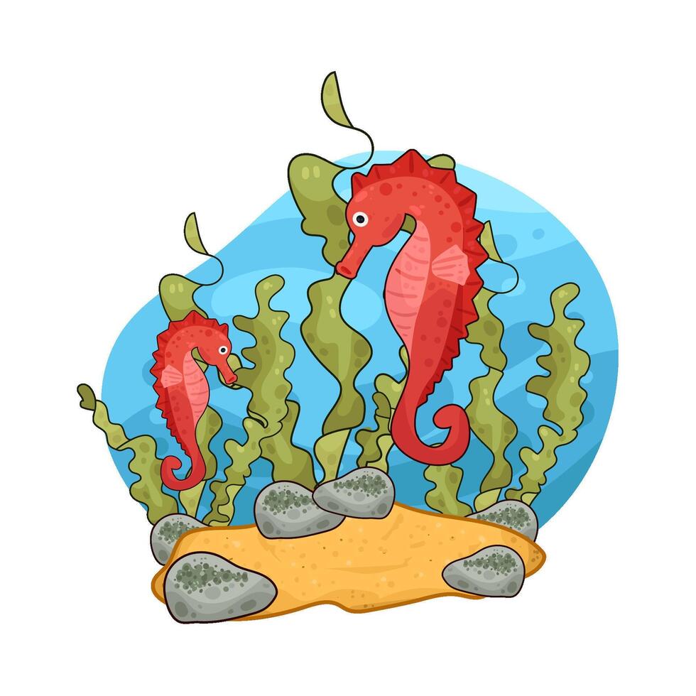 Illustration of seaweed and seahorse vector