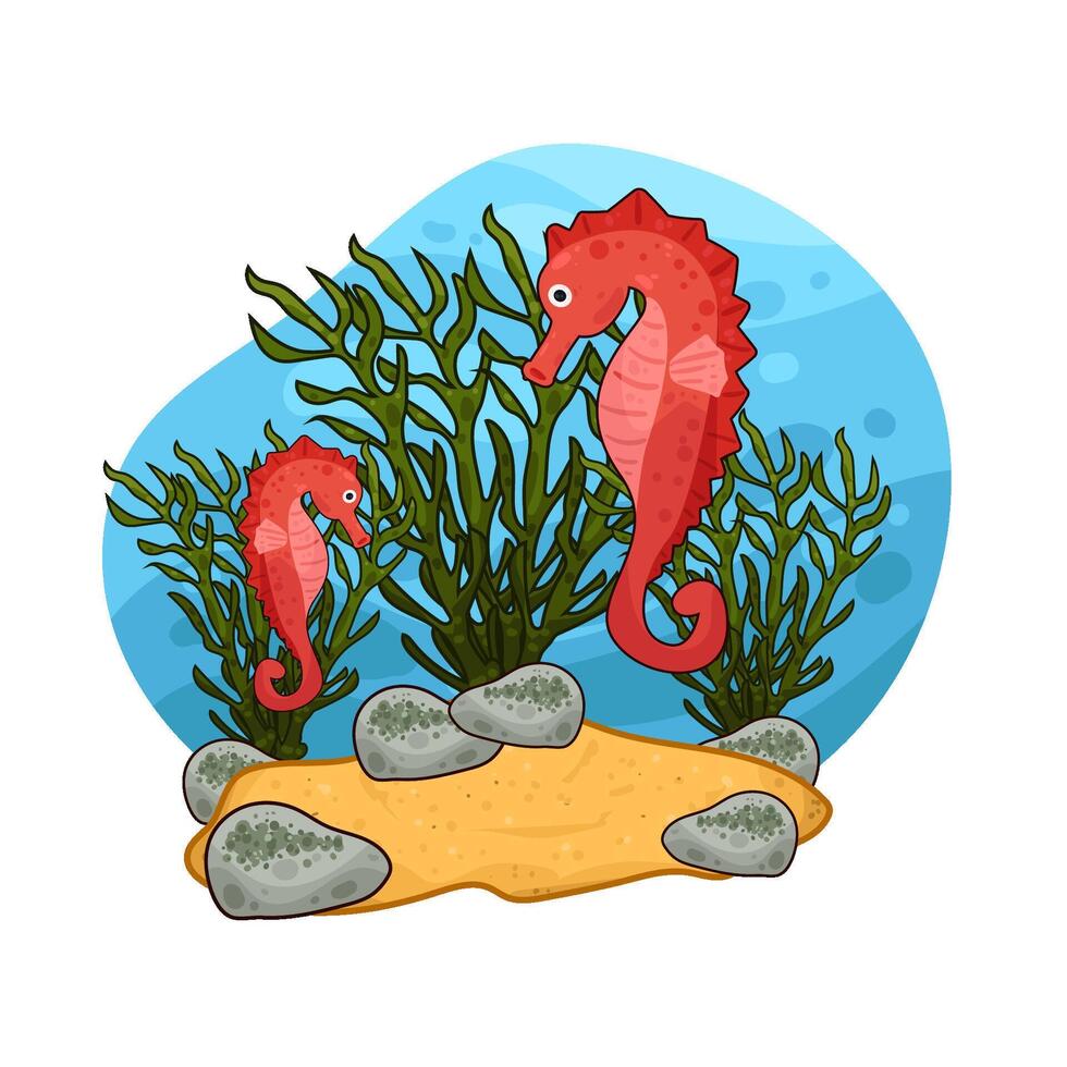 Illustration of seaweed and seahorse vector