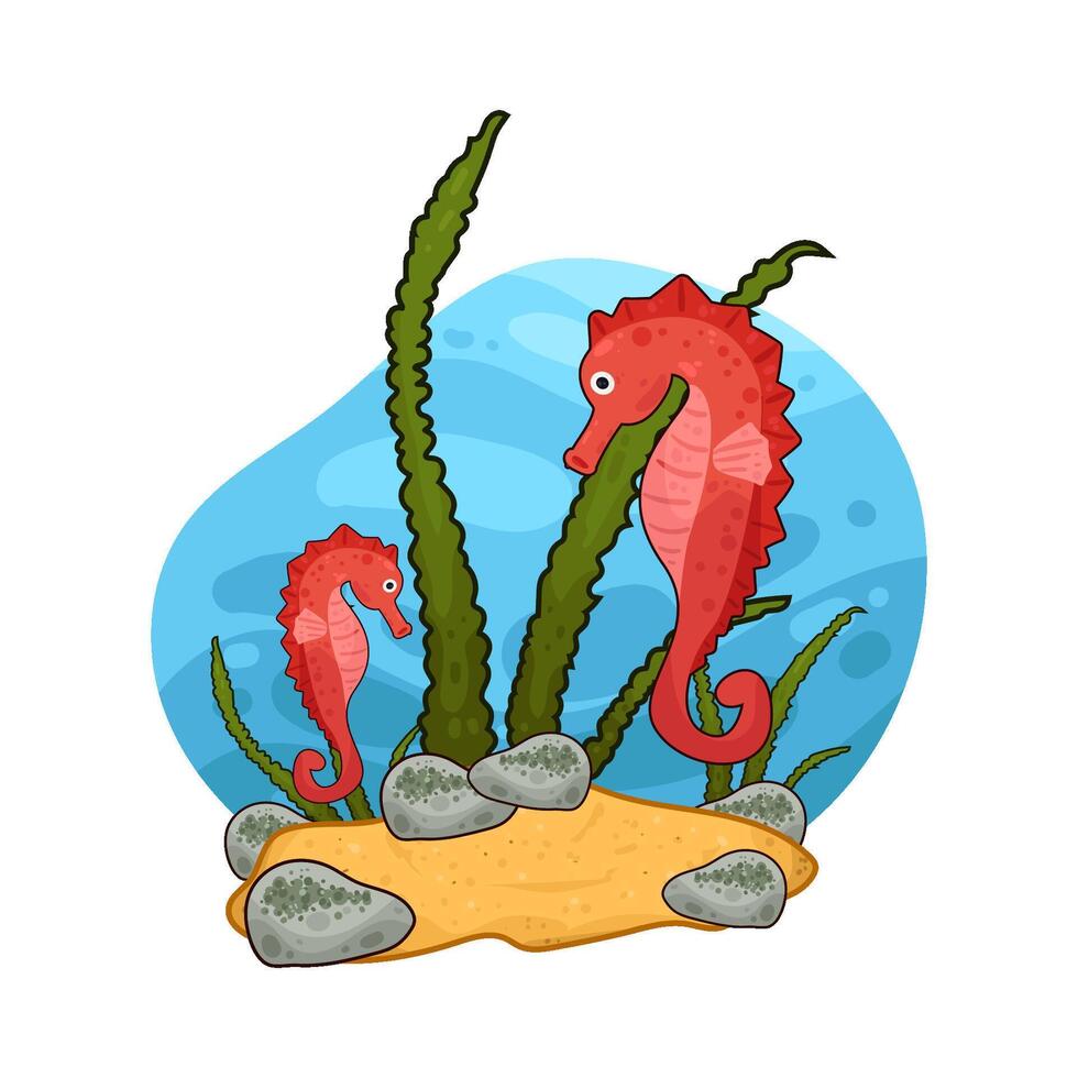Illustration of seaweed and seahorse vector