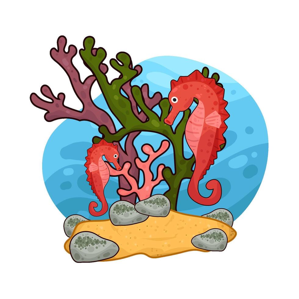 Illustration of seaweed and seahorse vector