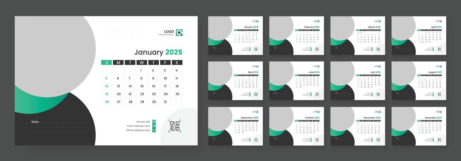 Desk Calendar Template 2025, New Year 2025 table calendar, Minimalist Desk Calendar 2025 Template Free Download