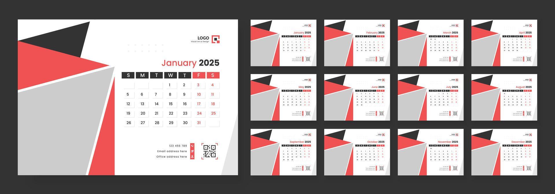 Desk Calendar Template 2025, New Year 2025 table calendar, Minimalist Desk Calendar 2025 Template Free Download