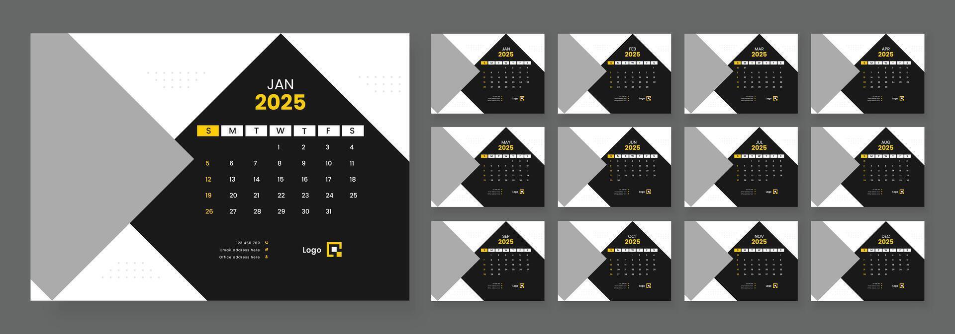 Calendar 2025 planner corporate template design vector