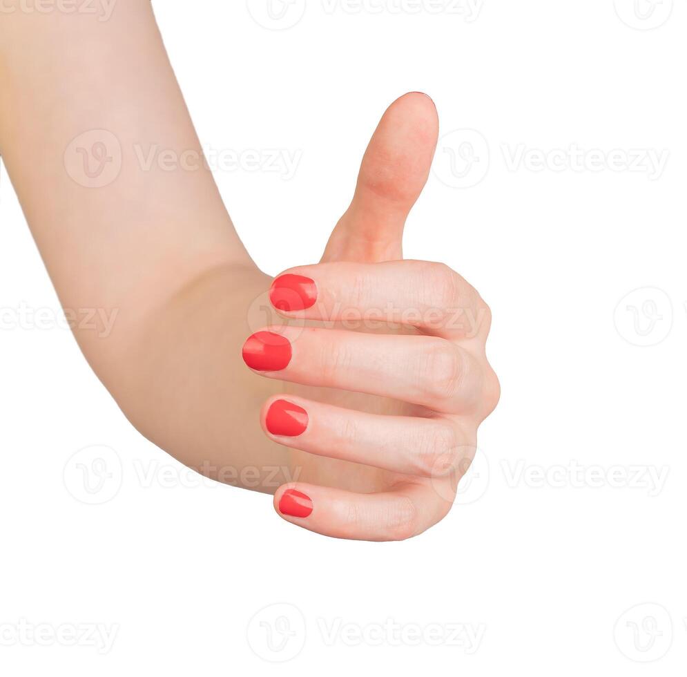 Outstretched hand and arm, gesture for holding or presenting an invisible product. Isolated on white photo