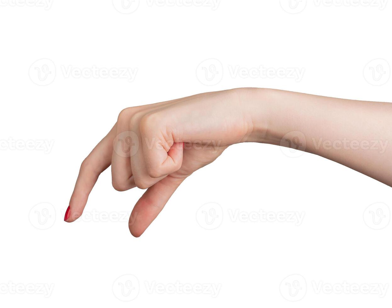 A hand using two fingers to hold and measure an invisible, small object. The gesture, with thumb and photo