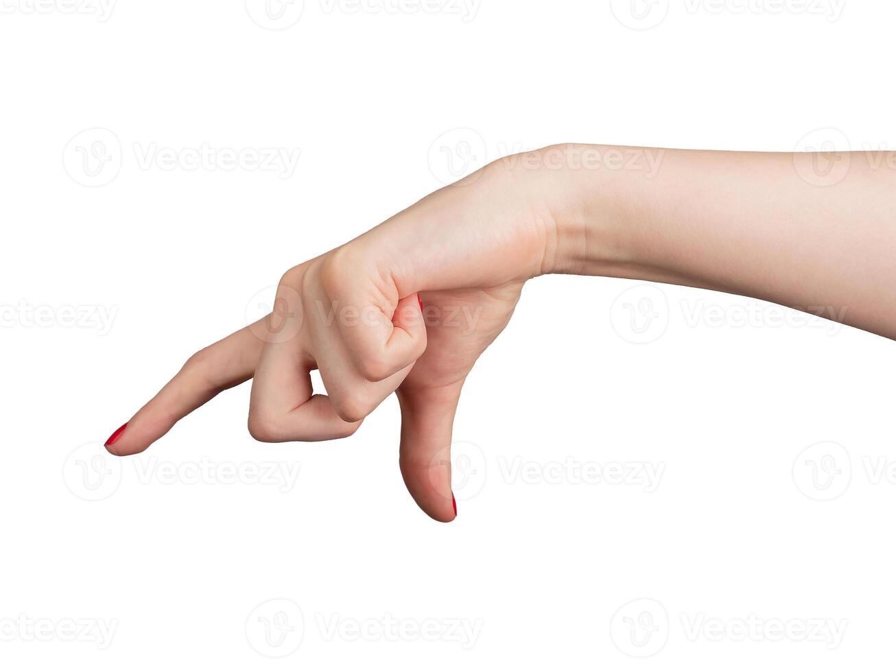 A hand using two fingers to hold and measure an invisible, small object. transparent photo