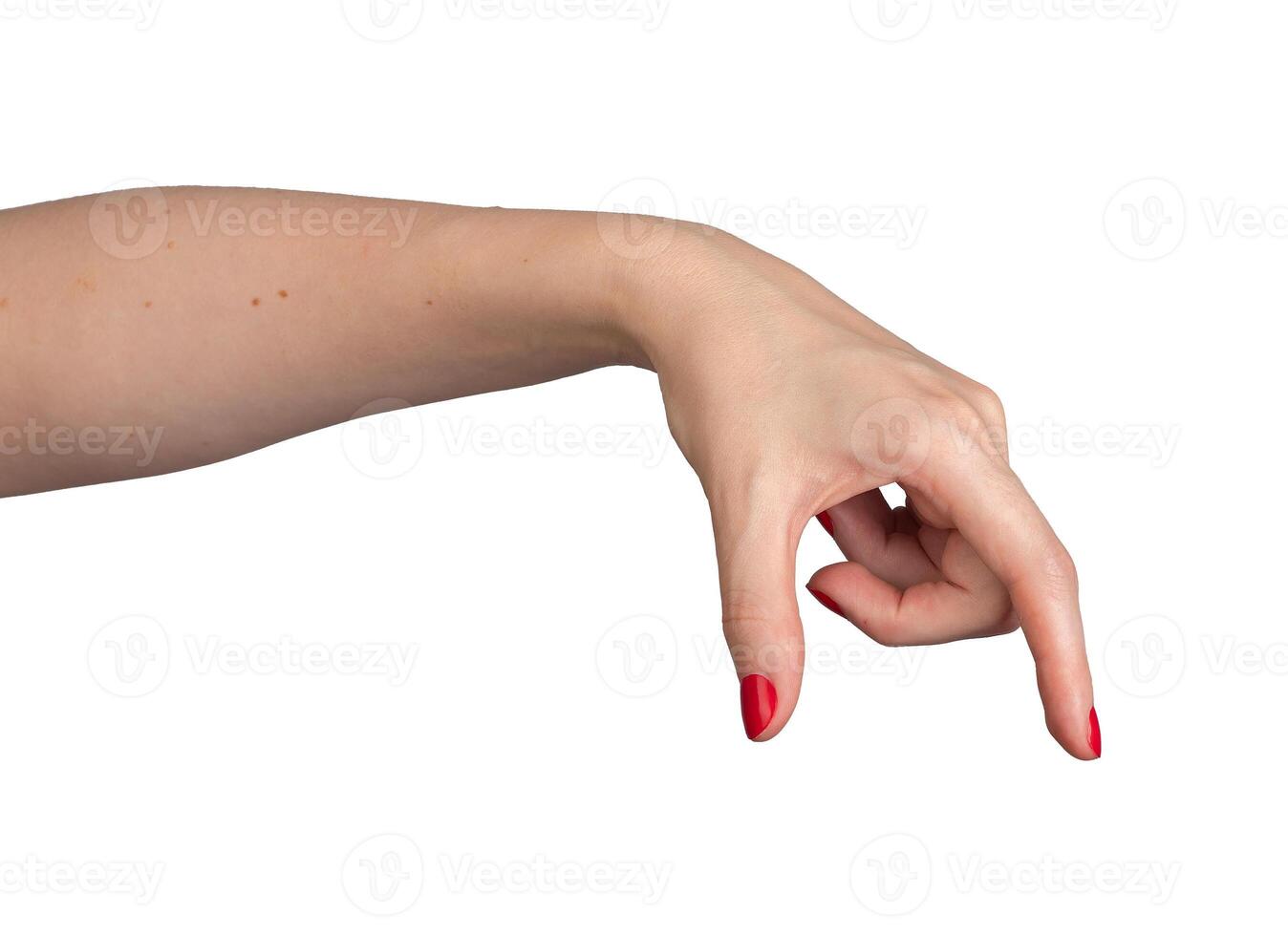 A hand using two fingers thumb and index finger to measure or show the size of an invisible object. photo