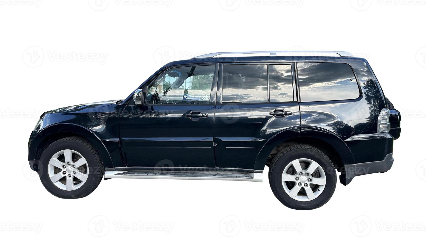 SUV auto, black big car side view, isolated on white background photo