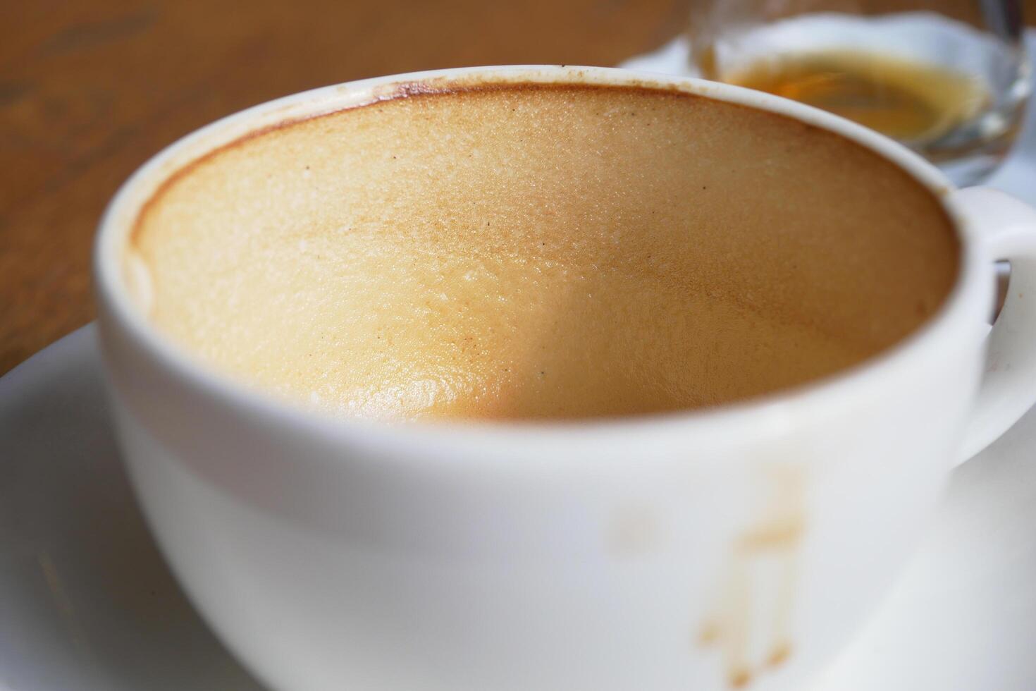 top view of empty coffee cup on table , photo