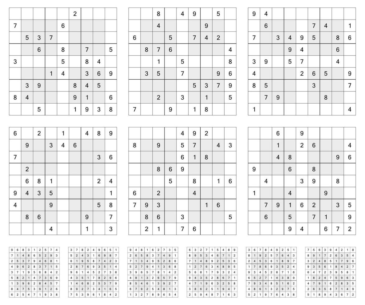 Windoku puzzle game set with solutions. vector