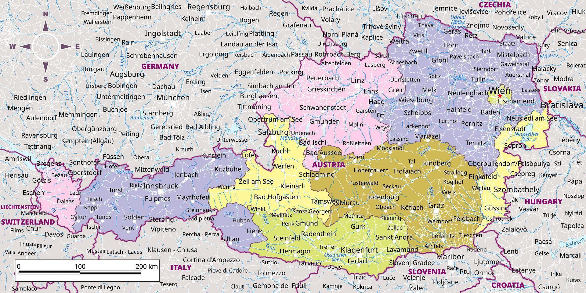 Detailed political map of Austria vector